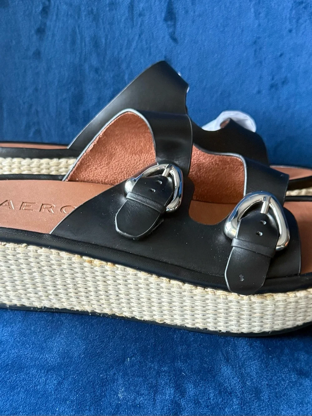 AEROSOLES Black Double-Buckle Slide Sandals